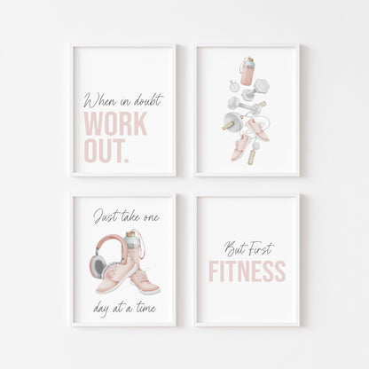 Set of 4 fitness gym prints pink purple mauve cardio sports motivational gym room bedroom unframed wall art poster prints fitness art