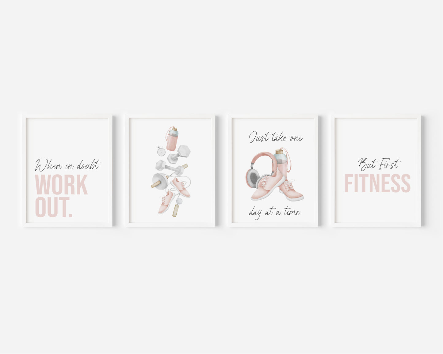 Set of 4 fitness gym prints pink purple mauve cardio sports motivational gym room bedroom unframed wall art poster prints fitness art