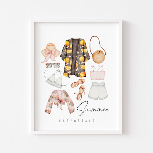 Summer essentials, summer fashion, summer accessories home seasonal unframed wall art poster print