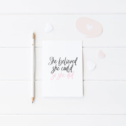 She believed she could so she did pink motivational style office unframed wall art poster print