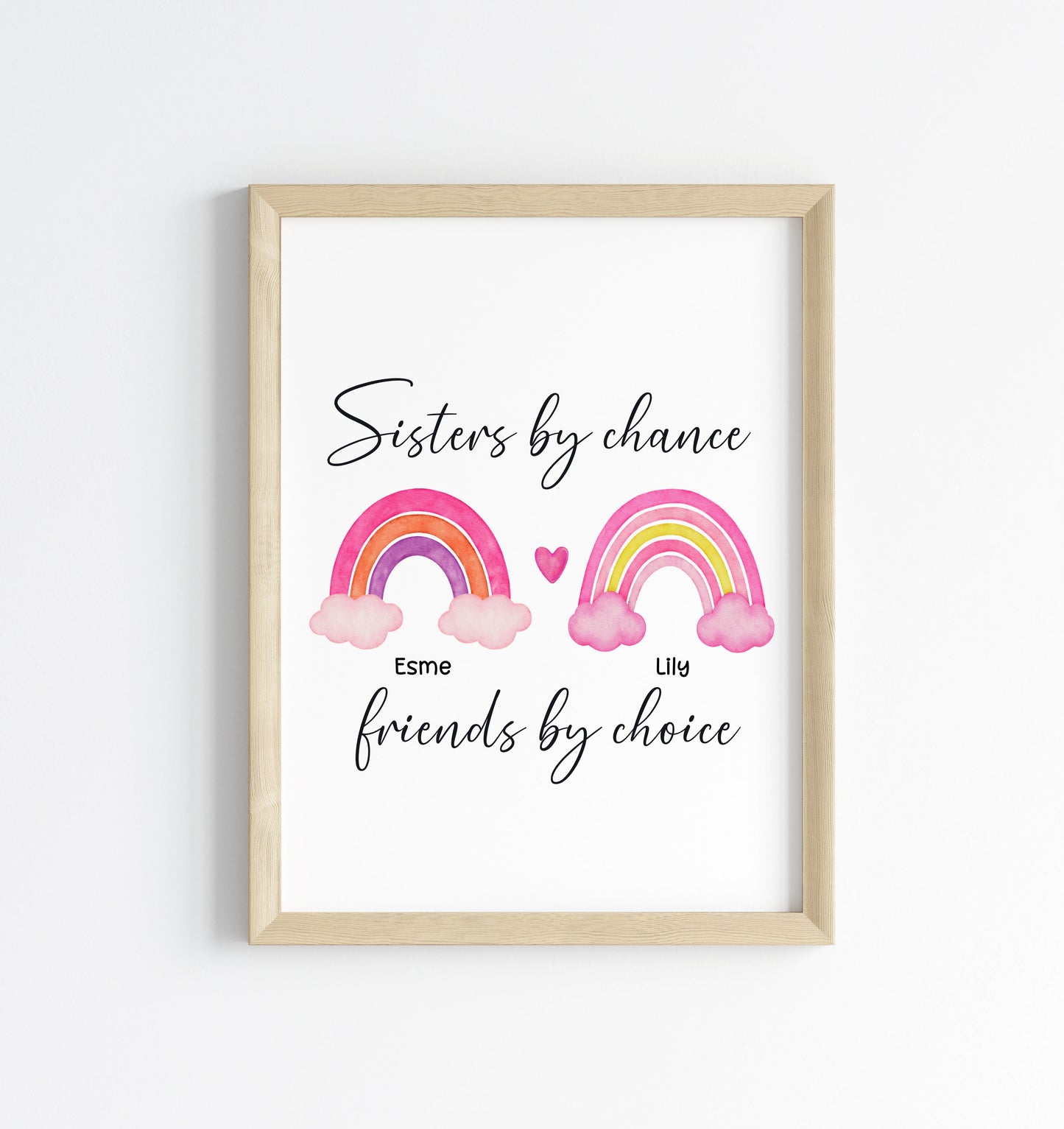 Sisters print, Sisters by chance, friends by choice personalised names rainbow unframed wall art poster print