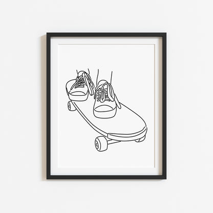 Skate boarding print line drawing skate board skating bedroom unframed wall art poster print