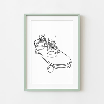 Skate boarding print line drawing skate board skating bedroom unframed wall art poster print