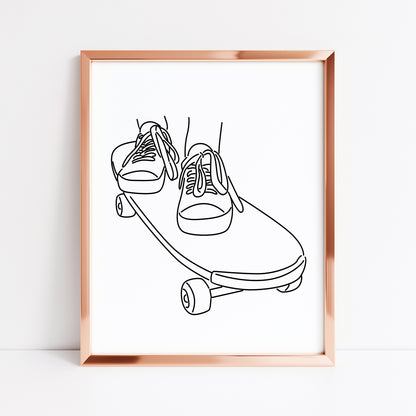 Skate boarding print line drawing skate board skating bedroom unframed wall art poster print