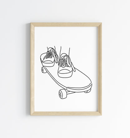 Skate boarding print line drawing skate board skating bedroom unframed wall art poster print