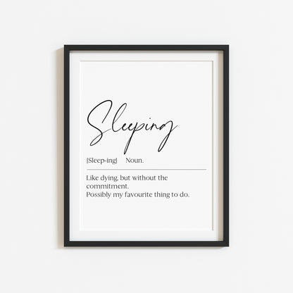 Sleeping definition, definitions, bedroom unframed wall art poster print