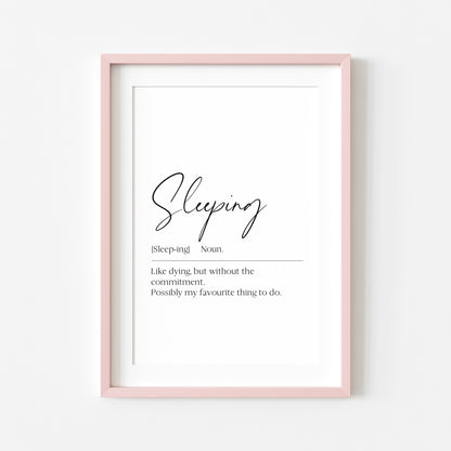 Sleeping definition, definitions, bedroom unframed wall art poster print