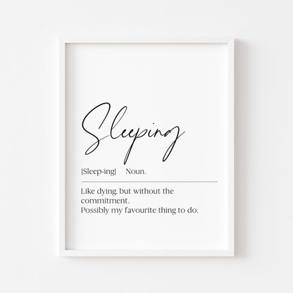 Sleeping definition, definitions, bedroom unframed wall art poster print