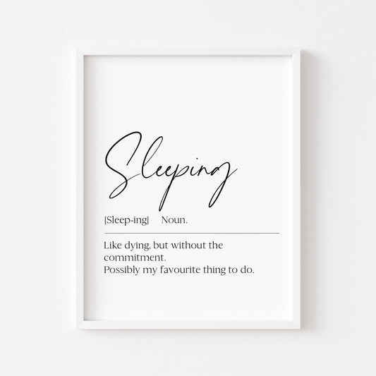 Sleeping definition, definitions, bedroom unframed wall art poster print