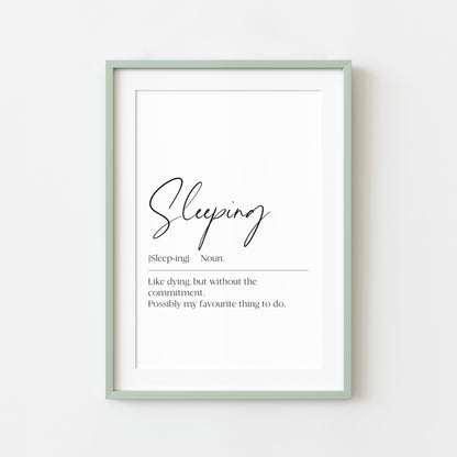 Sleeping definition, definitions, bedroom unframed wall art poster print