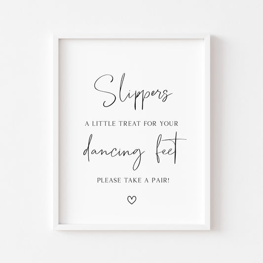 Wedding sign print Slippers, a little treat for your dancing feet unframed wall art poster print, wedding decor, wedding accessories