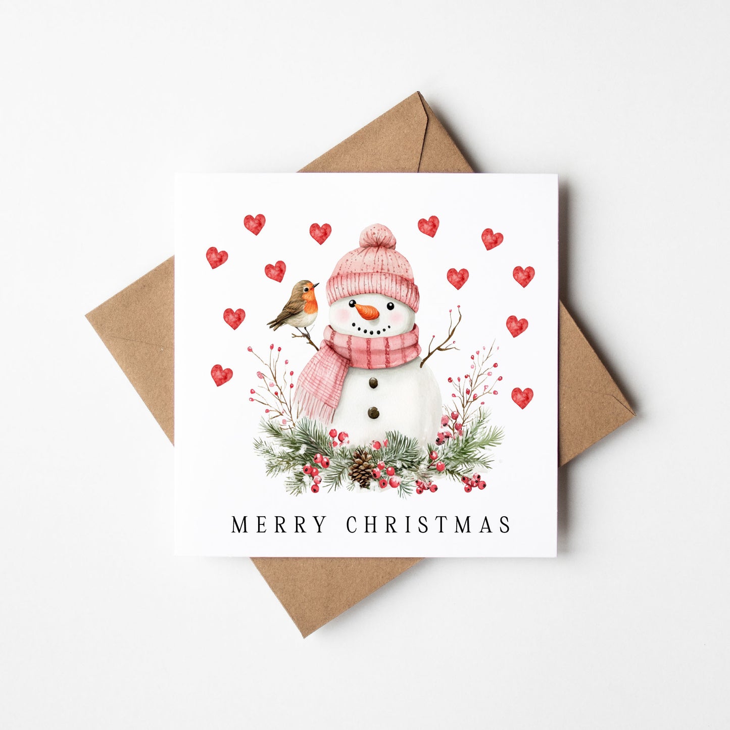 Christmas Card Snowman & Robin seasonal festive xmas with envelope
