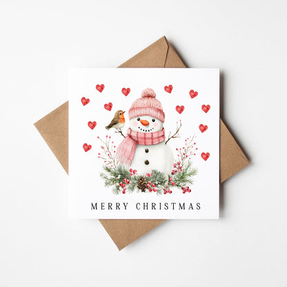 Christmas Card Snowman & Robin seasonal festive xmas with envelope