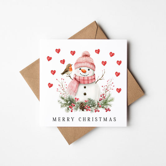 Christmas Card Snowman & Robin seasonal festive xmas with envelope
