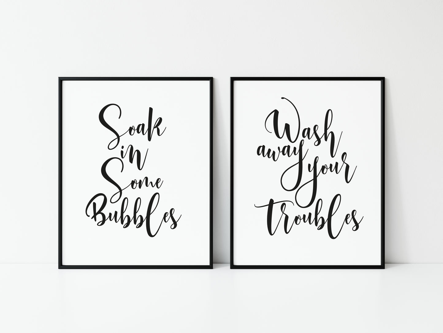 Set of 2 bathroom prints, Soak in some bubbles wash away your troubles bathroom washroom toilet en suite unframed wall art poster prints