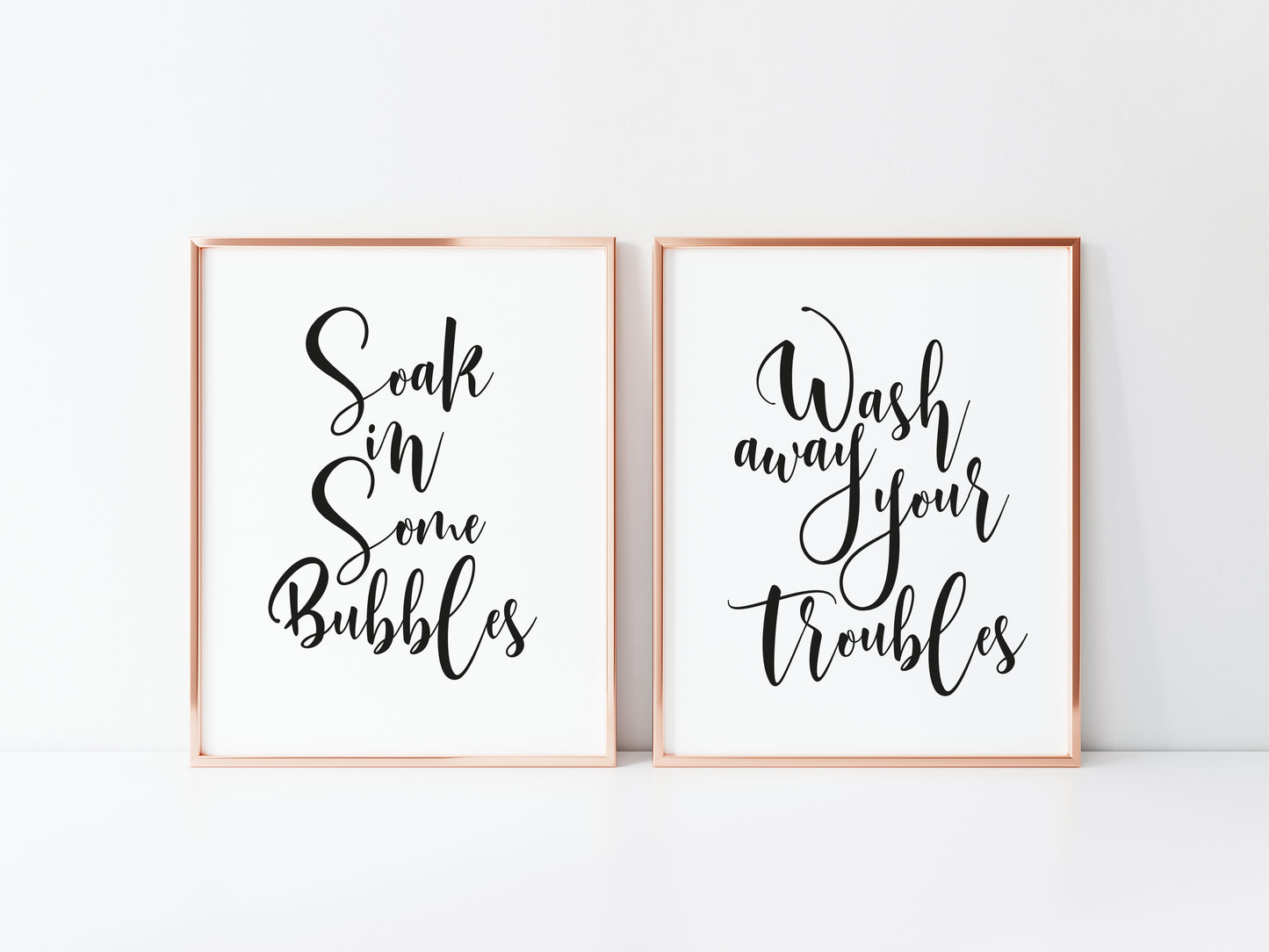Set of 2 bathroom prints, Soak in some bubbles wash away your troubles bathroom washroom toilet en suite unframed wall art poster prints