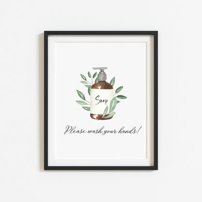 Please wash your hands botanical soap toilet watercolour sign unframed wall art poster print