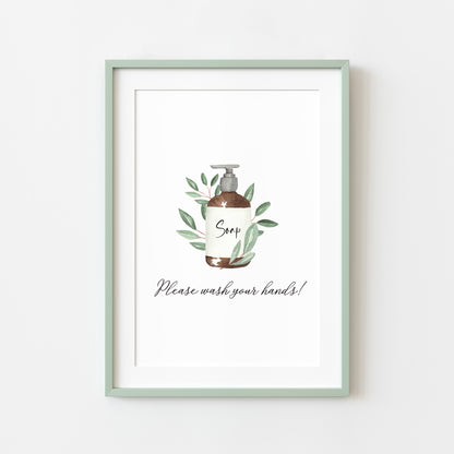 Please wash your hands botanical soap toilet watercolour sign unframed wall art poster print