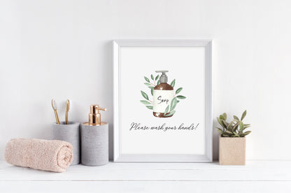 Please wash your hands botanical soap toilet watercolour sign unframed wall art poster print