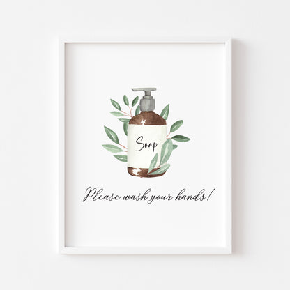 Please wash your hands botanical soap toilet watercolour sign unframed wall art poster print