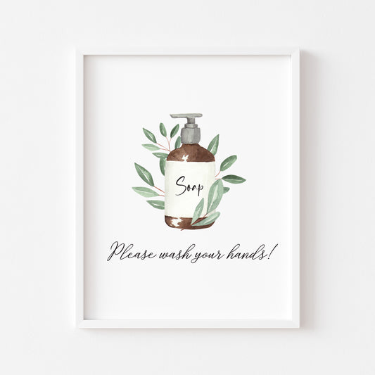 Please wash your hands botanical soap toilet watercolour sign unframed wall art poster print