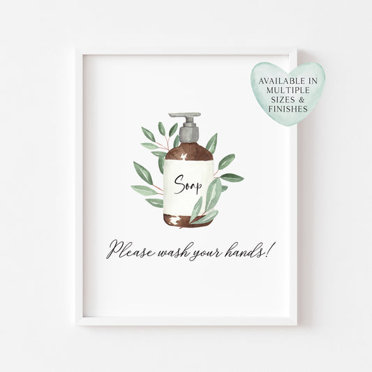 Please wash your hands botanical soap toilet watercolour sign unframed wall art poster print