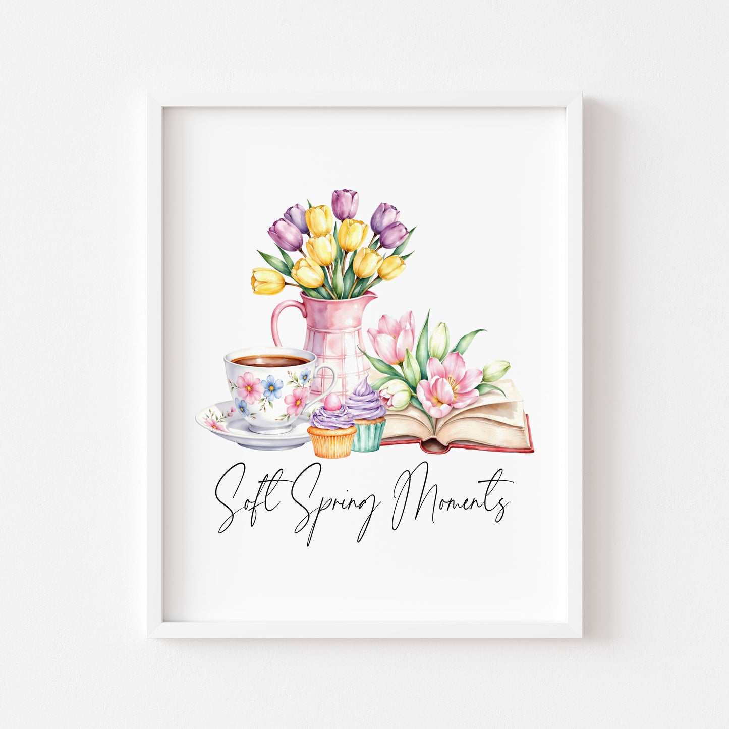 Soft Spring Moments Wall Art Print Floral Tea Cup kitchen home Decor (unframed)