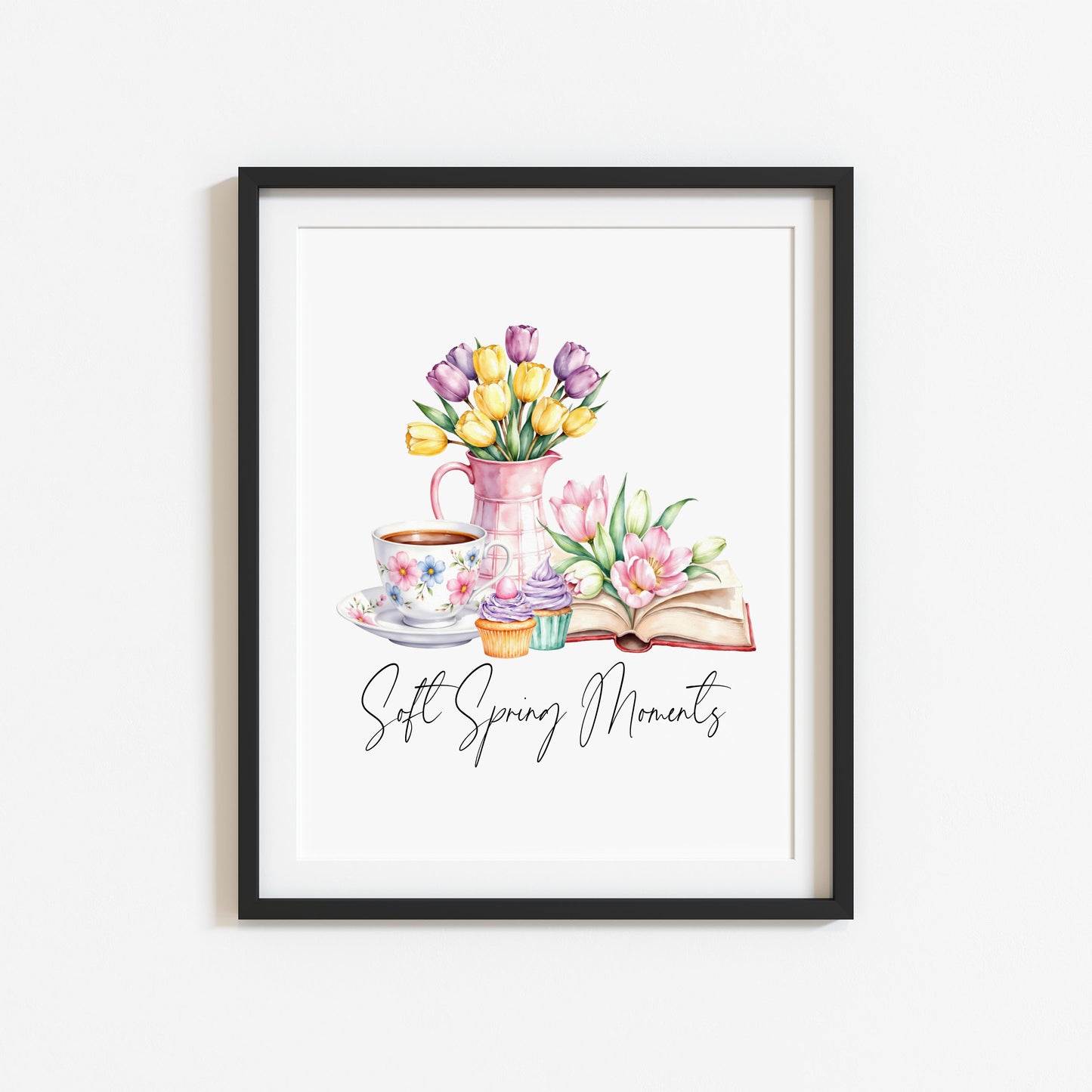Soft Spring Moments Wall Art Print Floral Tea Cup kitchen home Decor (unframed)