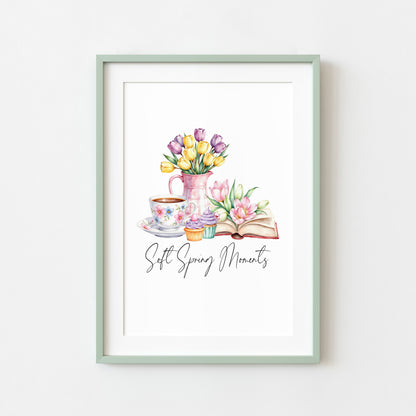Soft Spring Moments Wall Art Print Floral Tea Cup kitchen home Decor (unframed)