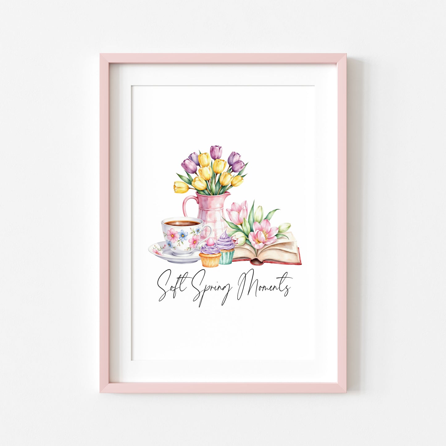 Soft Spring Moments Wall Art Print Floral Tea Cup kitchen home Decor (unframed)