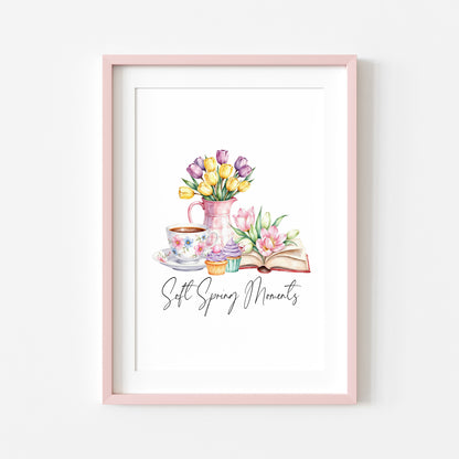 Soft Spring Moments Wall Art Print Floral Tea Cup kitchen home Decor (unframed)