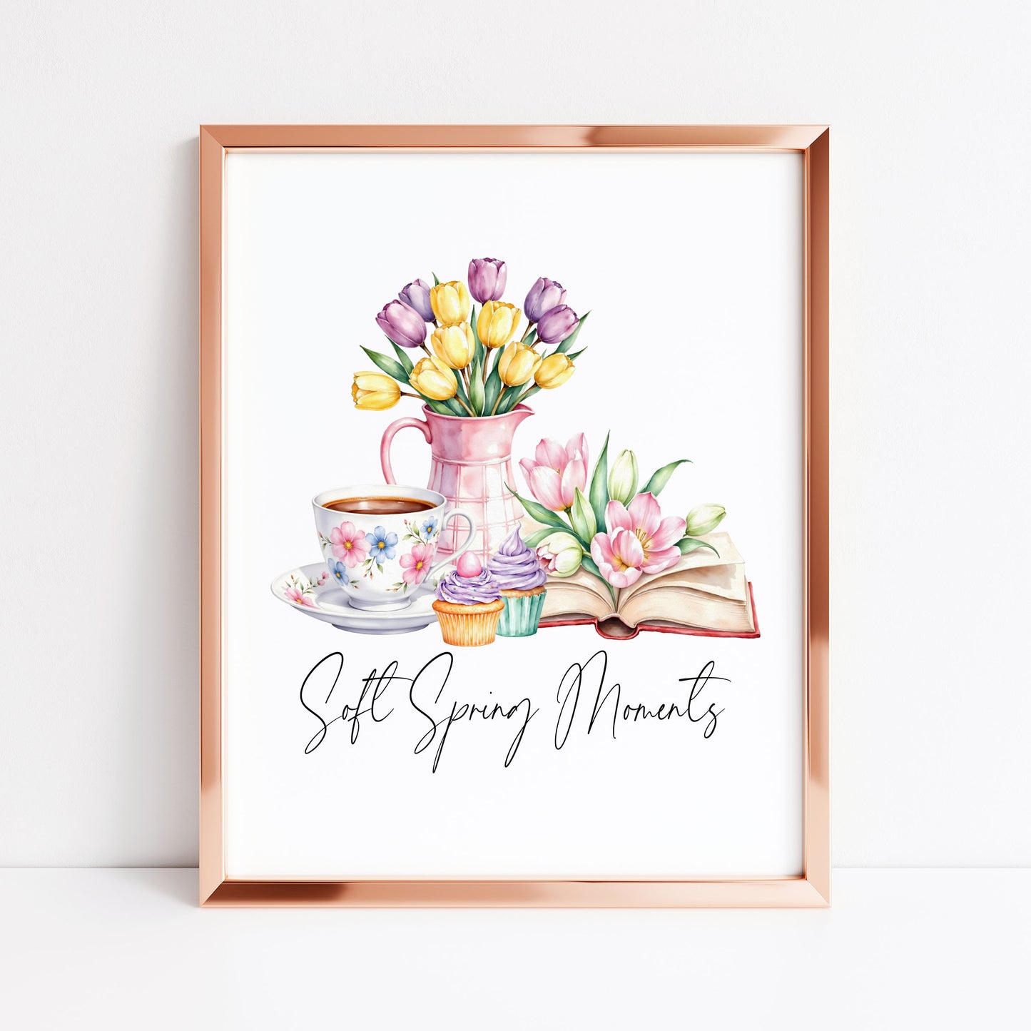 Soft Spring Moments Wall Art Print Floral Tea Cup kitchen home Decor (unframed)