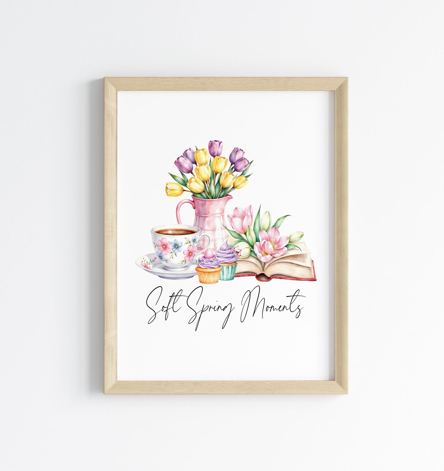 Soft Spring Moments Wall Art Print Floral Tea Cup kitchen home Decor (unframed)