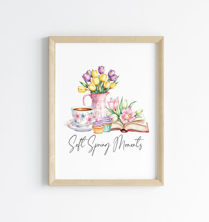 Soft Spring Moments Wall Art Print Floral Tea Cup kitchen home Decor (unframed)