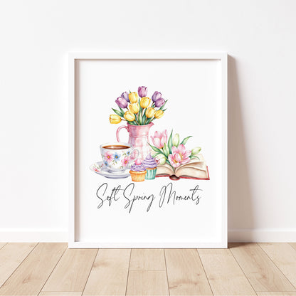 Soft Spring Moments Wall Art Print Floral Tea Cup kitchen home Decor (unframed)