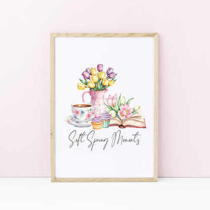 Soft Spring Moments Wall Art Print Floral Tea Cup kitchen home Decor (unframed)