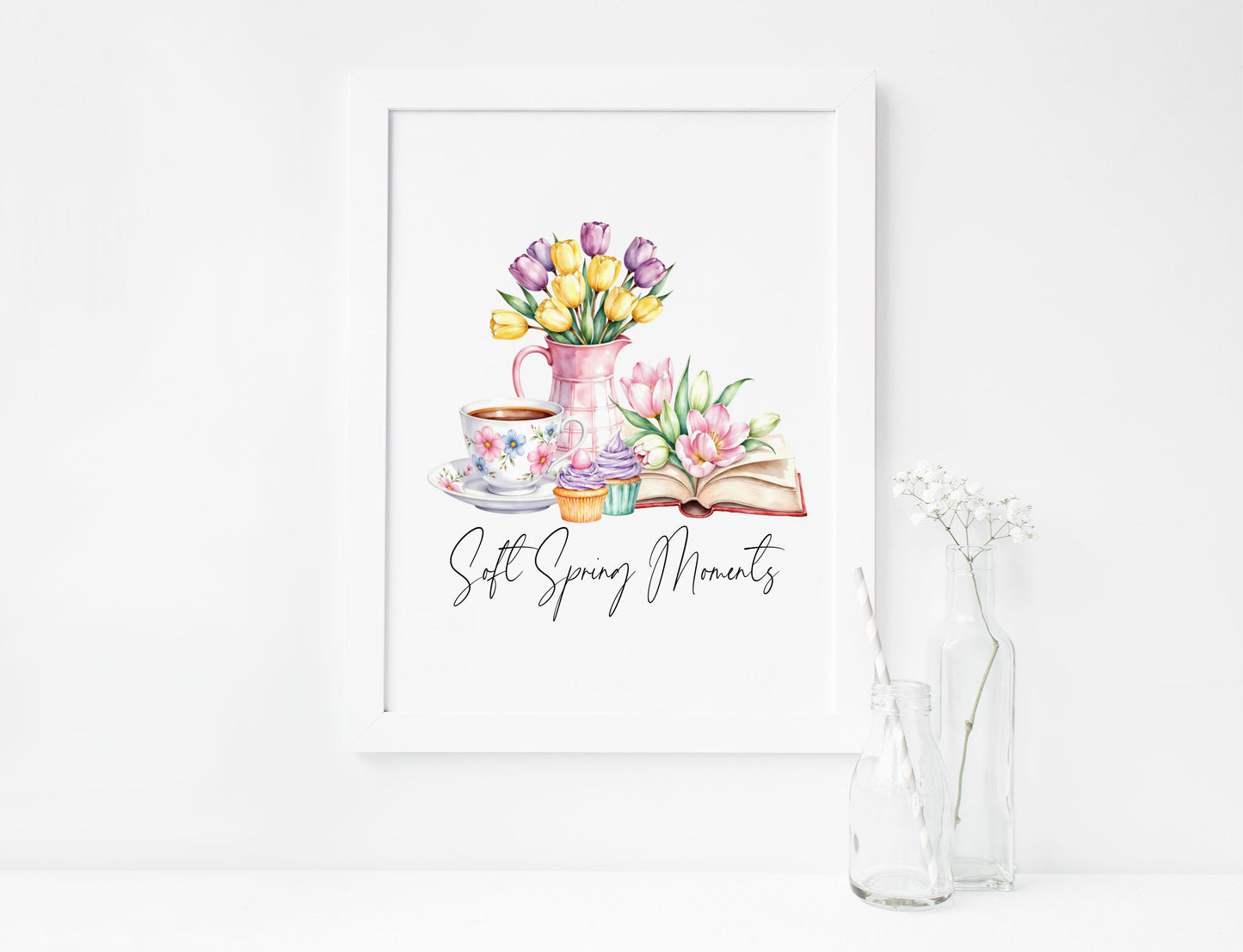 Soft Spring Moments Wall Art Print Floral Tea Cup kitchen home Decor (unframed)