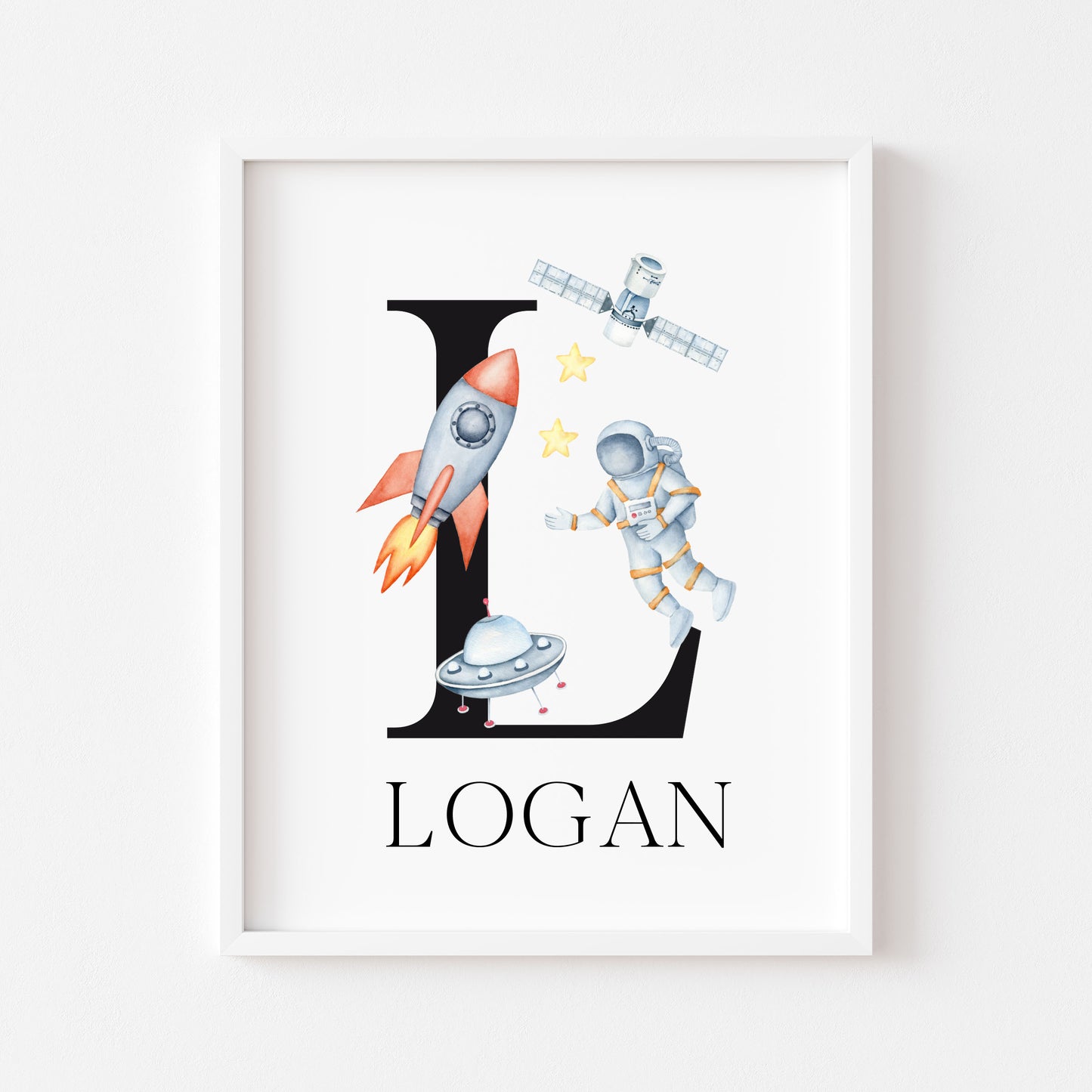 Personalised Space Nursery Name Print, Astronaut Rocket Wall Art (Unframed)