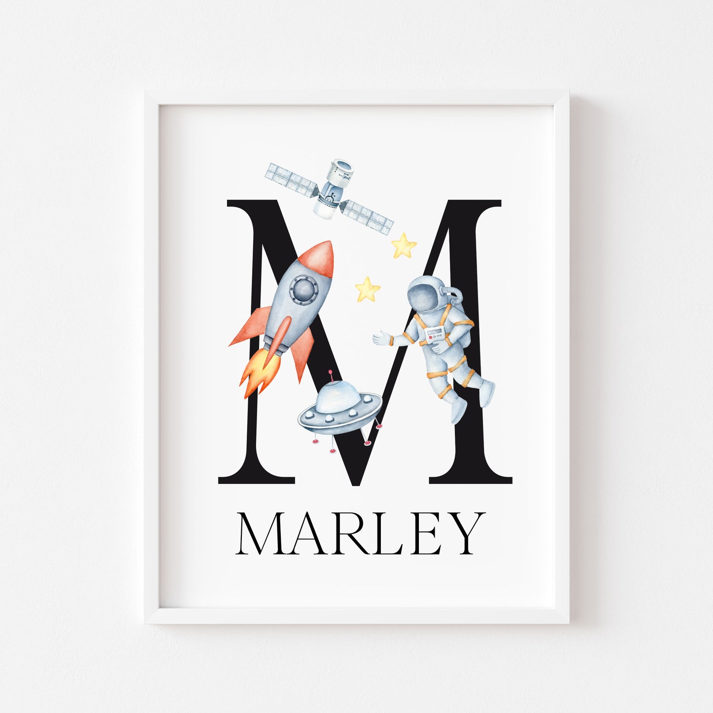 Personalised Space Nursery Name Print, Astronaut Rocket Wall Art (Unframed)
