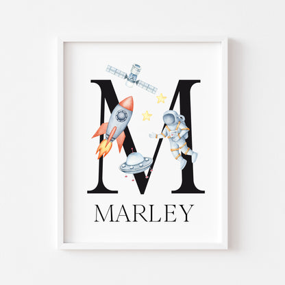 Personalised Space Nursery Name Print, Astronaut Rocket Wall Art (Unframed)