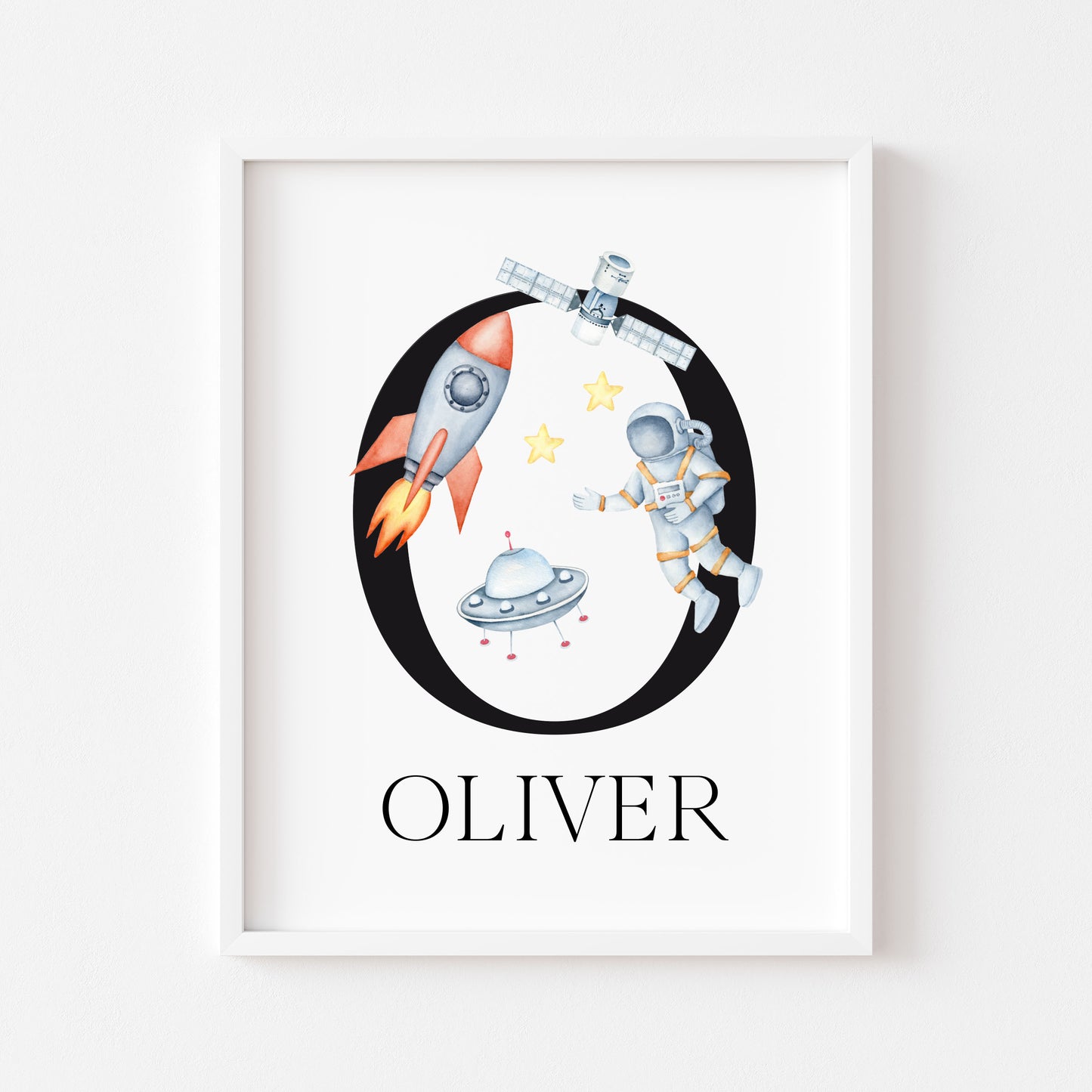 Personalised Space Nursery Name Print, Astronaut Rocket Wall Art (Unframed)