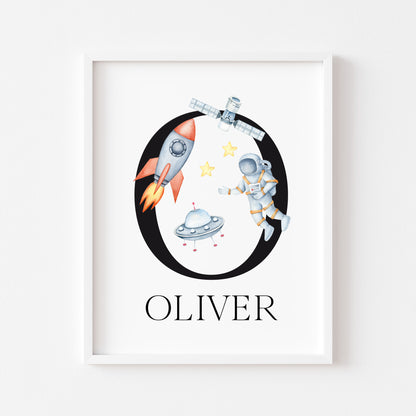 Personalised Space Nursery Name Print, Astronaut Rocket Wall Art (Unframed)
