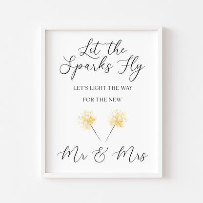 Wedding Sparklers Sign light the way Watercolour Mr & Mrs Art Print unframed wall art