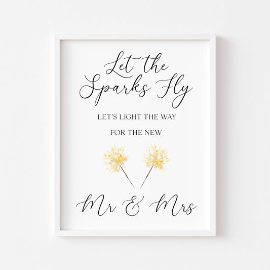 Wedding Sparklers Sign light the way Watercolour Mr & Mrs Art Print unframed wall art