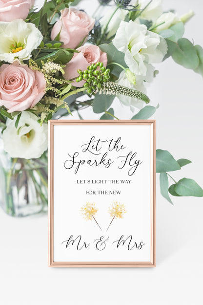 Wedding Sparklers Sign light the way Watercolour Mr & Mrs Art Print unframed wall art