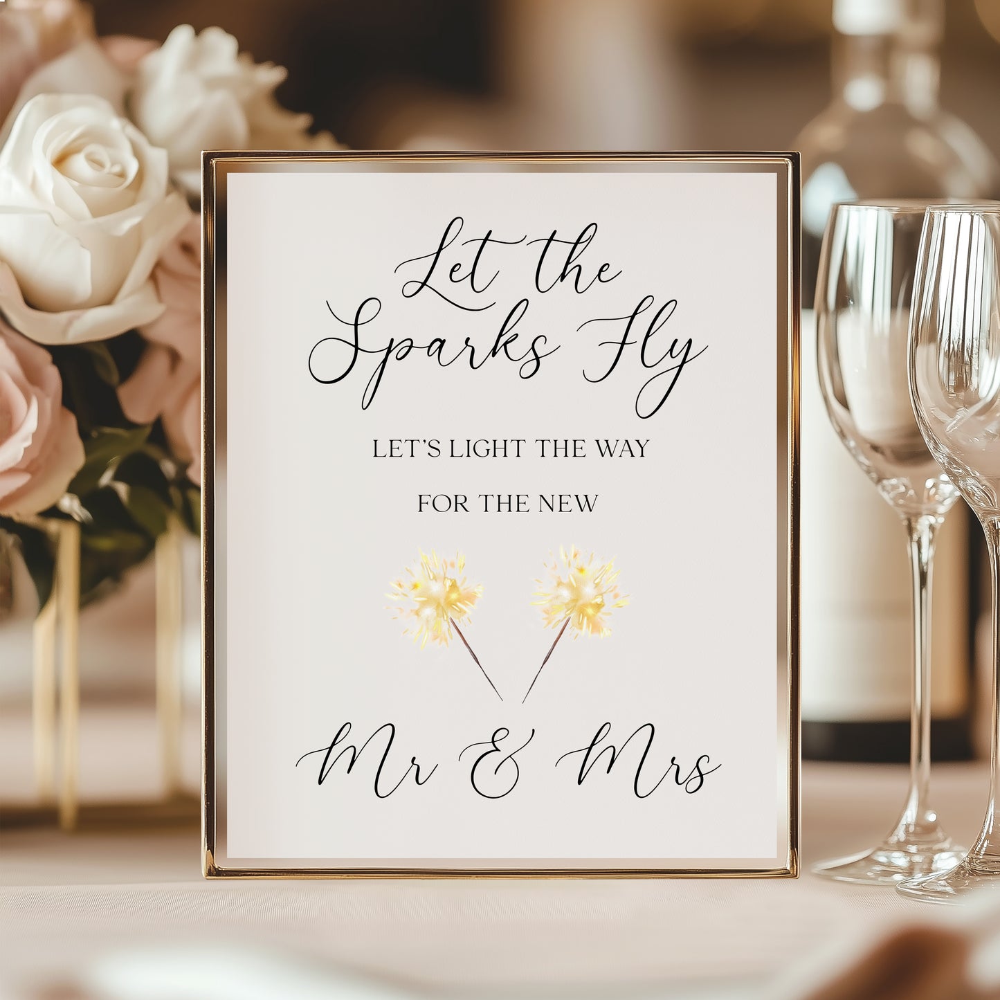 Wedding Sparklers Sign light the way Watercolour Mr & Mrs Art Print unframed wall art