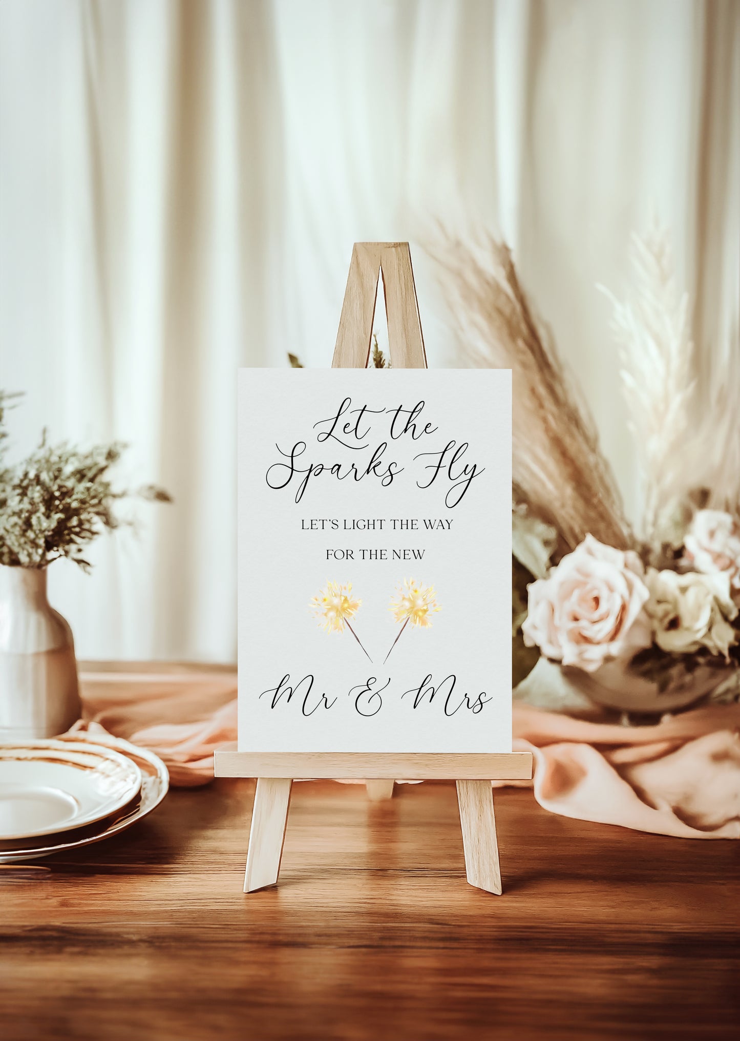 Wedding Sparklers Sign light the way Watercolour Mr & Mrs Art Print unframed wall art