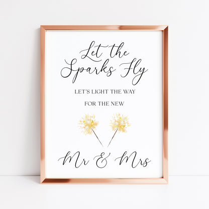 Wedding Sparklers Sign light the way Watercolour Mr & Mrs Art Print unframed wall art