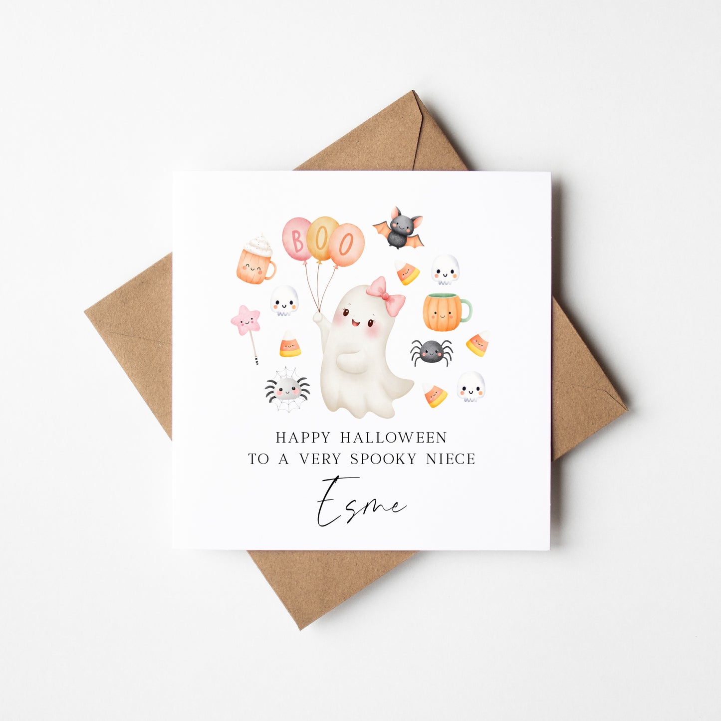 Kids Halloween card, to a very spooky child & name seasonal greetings card with envelope