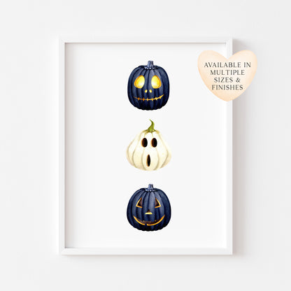 Halloween autumn spooky face pumpkin trio set illustration fall unframed wall art poster print
